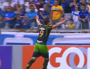 Atacante do América-MG Victor Rangel comemora o gol que marcou em cima do Cruzeiro (Foto: Reprodução/Premiere)