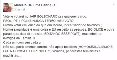 postagens de marcelo de lima henrique no facebook (Foto: Reprodução / Facebook)