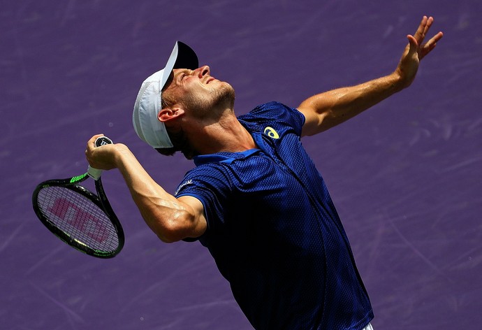 David Goffin contra Novak Djokovic em Miami (Foto: Getty Images)