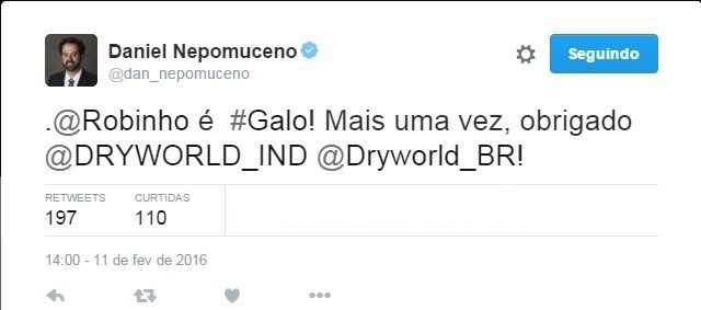 Daniel Nepomuceno, presidente do Atlético-MG, confirma Robinho (Foto: Reprodução/Twitter)