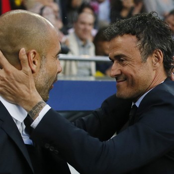 Guardiola e Luis Enrique antes de Barcelona x Bayern (Foto: Reuters)