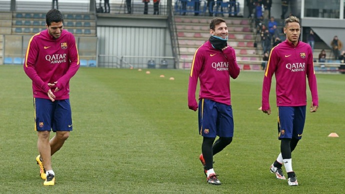 Luis Suárez, Piqué, Messi e Neymar treino Barcelona (Foto: Miguel Ruiz/FCB Barcelona)