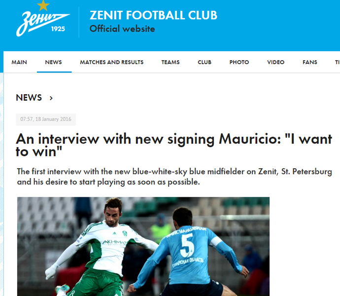 Maurício Zenit (Foto: Reprodução/ Site Oficial do Zenit)