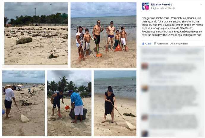 Rivaldo Ferreira Limpando Praia Recife (Foto: Reprodução / Facebook)