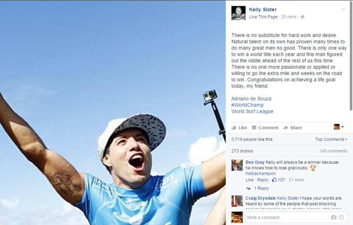 Kelly Slater posta homengem a Mineirinho no Facebook (Foto: Reprodução / Facebook)