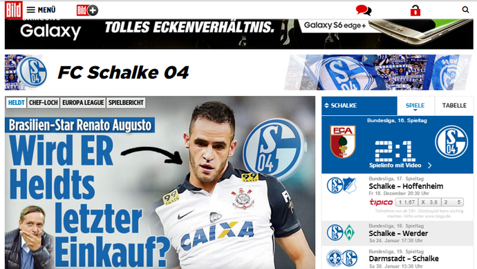 Renato Augusto, jornal Bild; Corinthians; Schalke 04 (Foto: Reprodução/Internet)