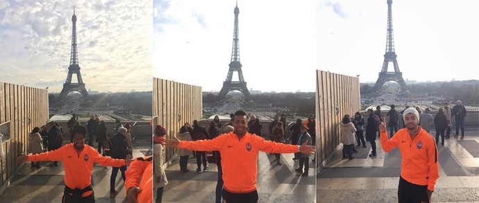 Fred, Alex Teixeira e Dentinho Shakhtar Donetsk Torre Eiffel  (Foto: Reprodução Instagram)