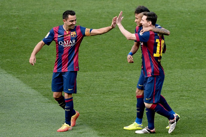 Xavi Messi Neymar Barcelona (Foto: AFP)