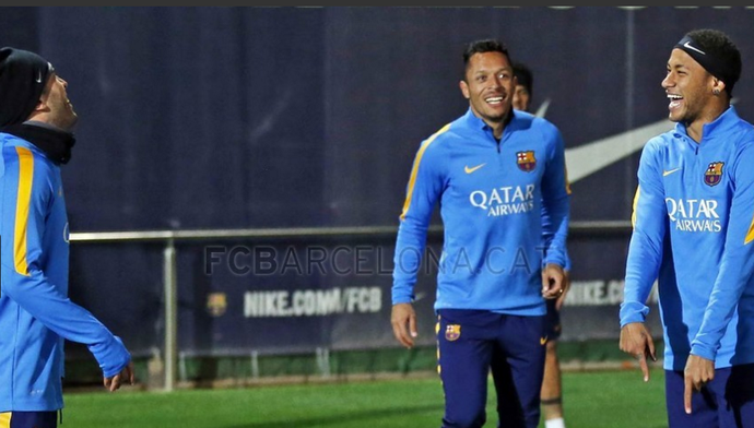 Treino do Barcelona Neymar e Adriano (Foto: Miguel Ruiz / Barcelona)