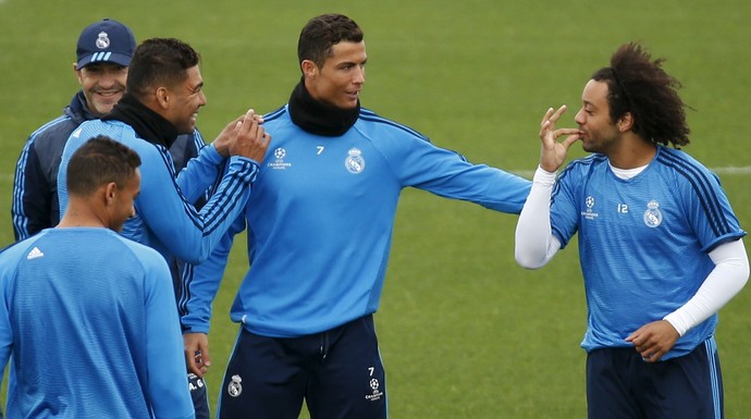 Marcelo, Cristiano Ronaldo, Casemiro e Danilo treino Real Madrid (Foto: Reuters)