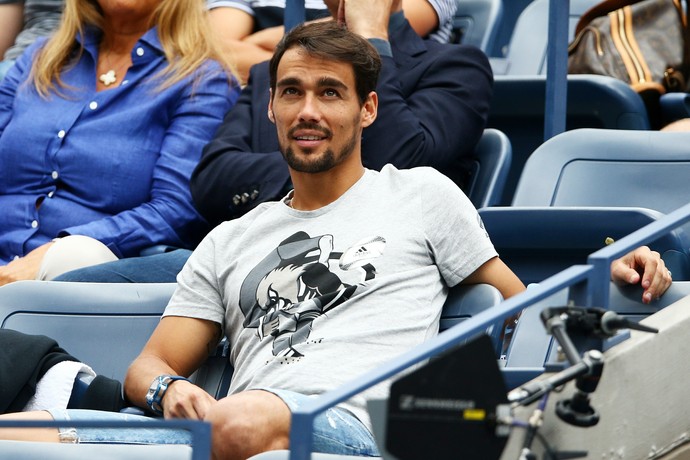 Fabio Fognini na plateia para ver a namorada Flavia Pennetta no US Open (Foto: Getty Images)