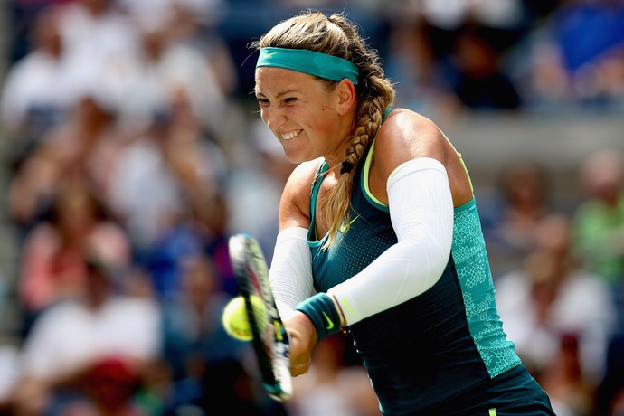 Victoria Azarenka contra Simona Halep no US Open (Foto: Getty Images)