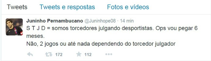 Twitter Juninho critica STJD (Foto: Reprodução)