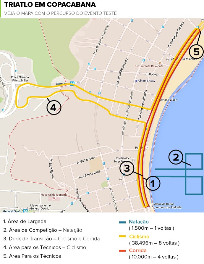 MAPA evento teste triatlo copacabana rio 2016 (Foto: Editoria de Arte)