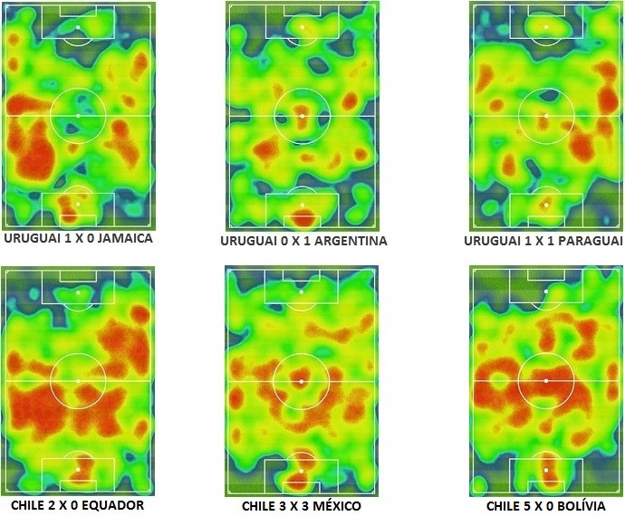 Mapas de calor Chile Uruguai (Foto: Opta)