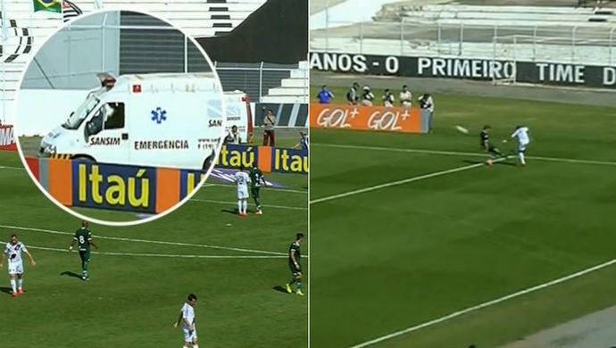 SporTV Montagem Ponte Preta Goiás Roni ambulância (Foto: Reprodução SporTV)