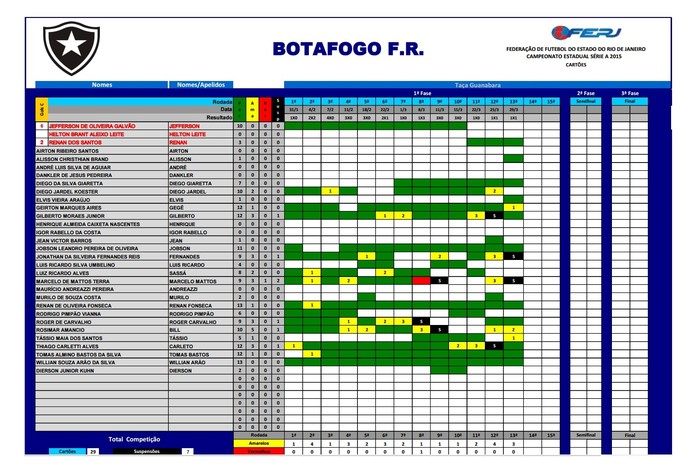 Tela Ferj cartões Botafogo (Foto: Reprodução)