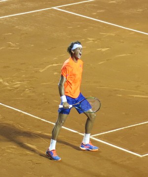 João Feijão vibra com ponto no Aberto do Rio contra Blaz Rola (Foto: Thiago Quintella)