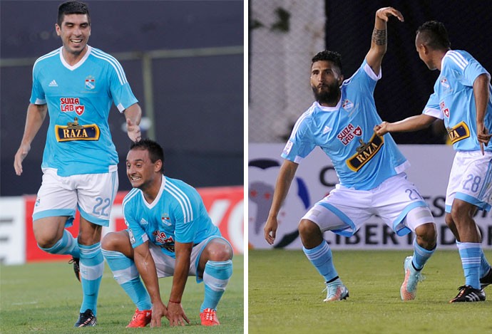 montagem gols Sporting Cristal (Foto: Montagem sobre foto da AP e AFP)