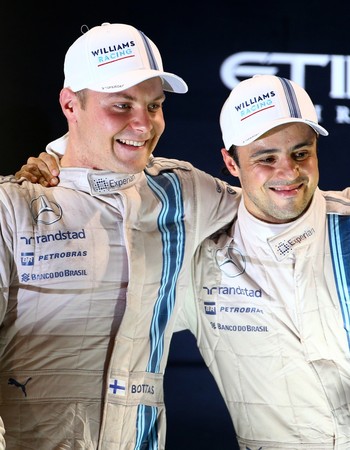 Valtteri Bottas e Felipe Massa no pódio do GP de Abu Dhabi, que encerrou a temporada 2014 (Foto: Getty Images)