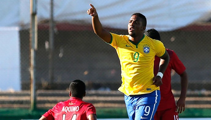 Thalles comemora gol do Brasil contra o Peru (Foto: Agência Reutes)