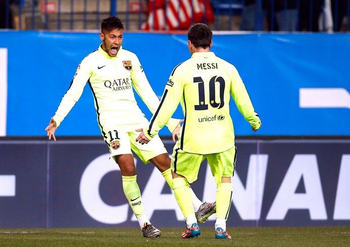 Messi e Neymar, Comemoração do Barcelona contra o Atlético de Madrid (Foto: Agência Reutes)