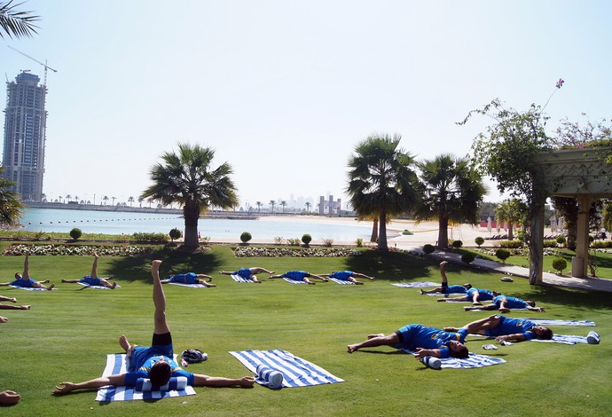 Treino no hotel Grand Hyatt, em Doha handebol (Foto: Thierry Gozzer)