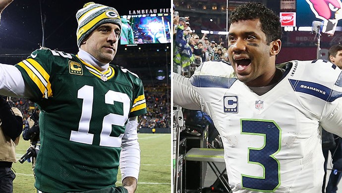 Montagem NFL - Aaron Rodgers x Russel Wilson (Foto: Editoria de arte)