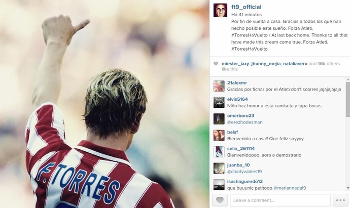 Fernando Torres Atlético (Foto: Reprodução/Instagram)