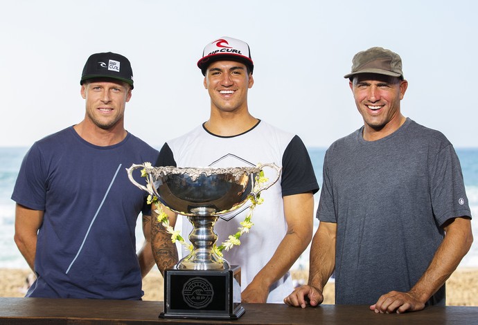 Mick Fanning, Gabriel Medina e Kelly Slater no Havaí (Foto: ASP)