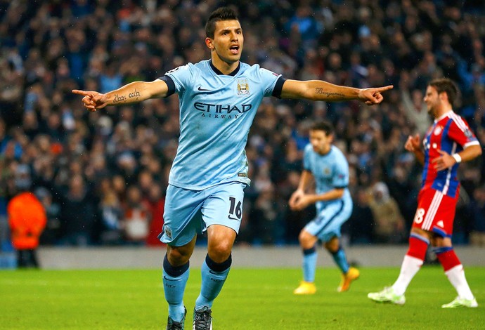 Aguero comemora gol do Manchester City contra o Bayern de Munique (Foto: Agência Reutes)