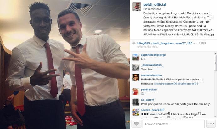 Podolski Welbeck Arsenal (Foto: Reprodução/Instagram)