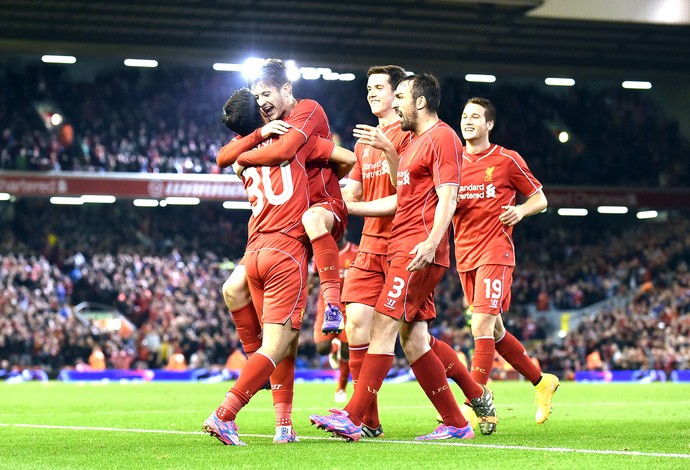 Comemoção do gol do Liverpool contra o Middlesbrough (Foto: Agência AFP)