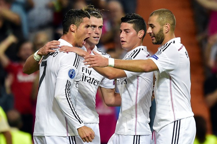 Real Madrid x Basel - Cristiano Ronaldo, Bale, Benzema e James Rodriguez (Foto: AFP)