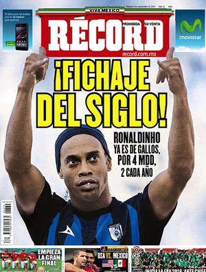 Capa Jornal Record Querétaro Ronaldinho (Foto: Reprodução)