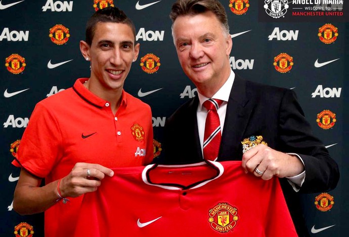 Di María e Van Gaal manchester united (Foto: Reprodução / Twitter )