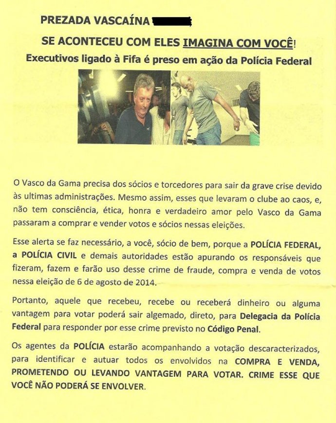 Carta anônima eleições Vasco (Foto: Reprodução / Casaca)