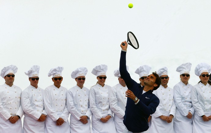 Tênis Roger Federer e Lindsey Vonn evento promocional na Jungfraujoch (Foto: Agência Reuters)