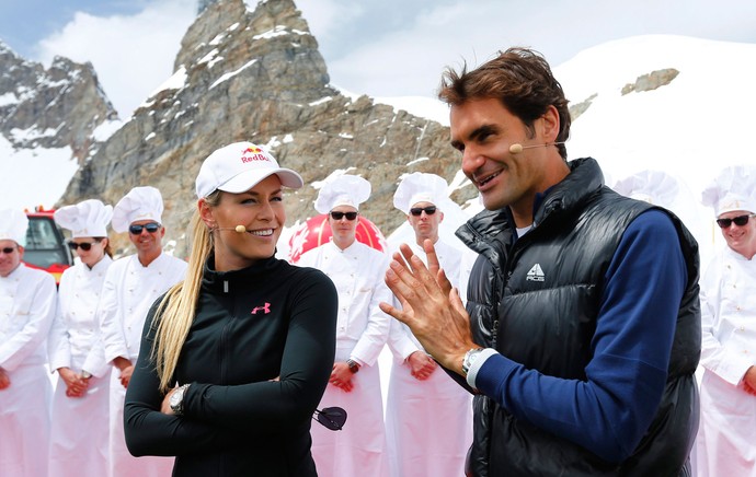 Tênis Roger Federer e Lindsey Vonn evento promocional na Jungfraujoch (Foto: Agência Reuters)