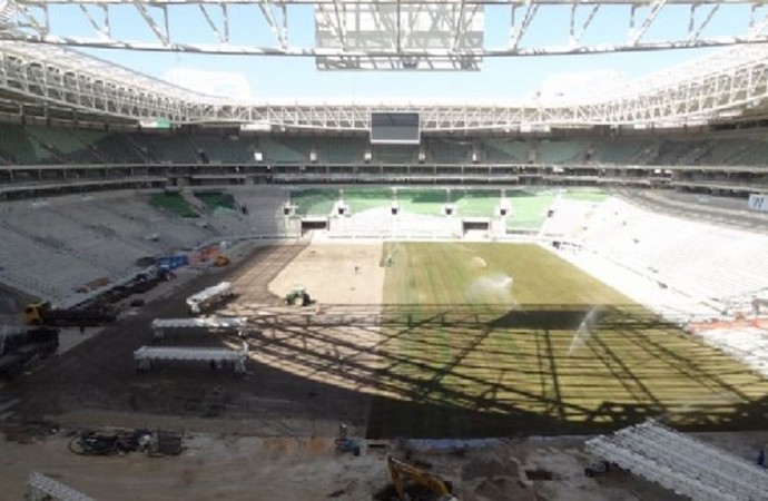 Allianz Parque já recebe o gramado para as partidas de futebol (Foto: Thiago Fatichi/Divulgação)