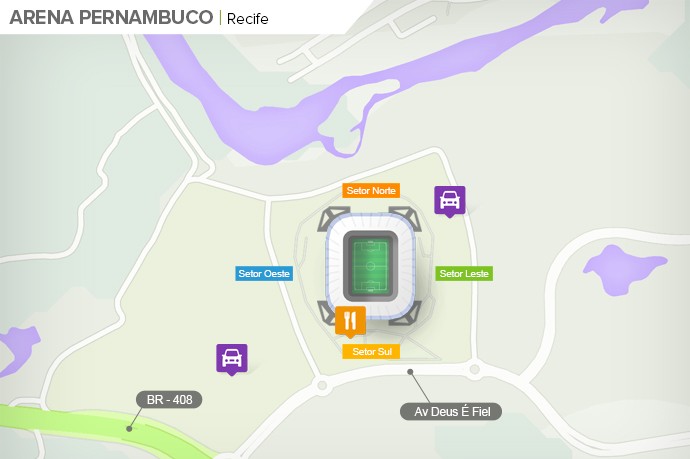 Mapa de acesso às ruas da Arena Pernambuco (Foto: Google Maps / Infografia GloboEsporte.com)