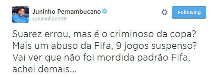 Juninho Pernambucano também expôs sua opinião sobre o caso (Foto: Reprodução/Twitter)