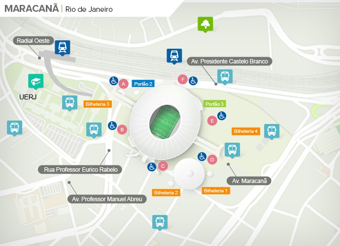 Mapa de acesso às ruas do Maracanã (Foto: Google Maps / Infografia GloboEsporte.com)