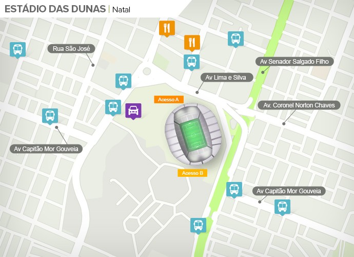 Mapa de acesso às ruas da Arena das Dunas (Foto: Google Maps / Infografia GloboEsporte.com)