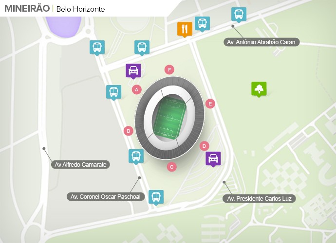 Mapa de acesso às ruas do Mineirão (Foto: Google Maps / Infografia GloboEsporte.com)