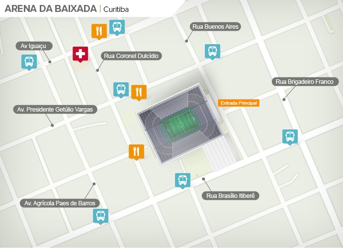 Mapa de acesso às ruas da Arena da Baixada (Foto: Google Maps / Infografia GloboEsporte.com)