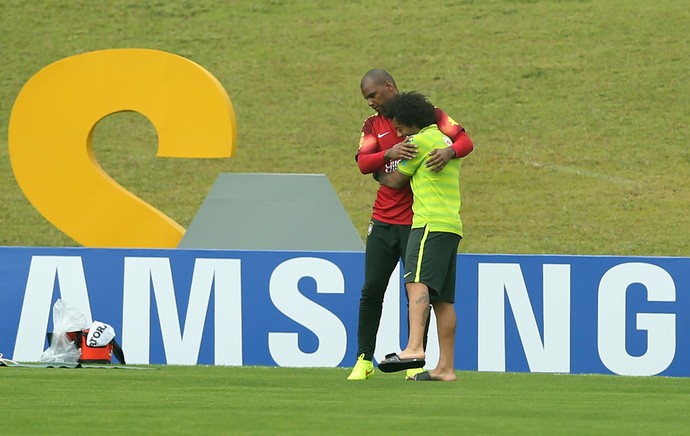 Marcelo e Jefferson no treino da Seleção (Foto: Mowa Press)