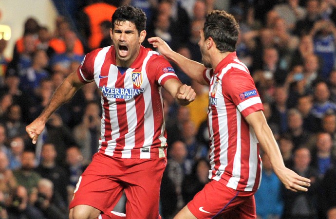 Diego Costa e Koke comemoram, Chelsea x Atlético de Madrid (Foto: AFP)