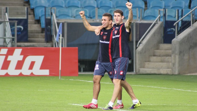 Ángel Correa e Piatti, jogadores do San Lorenzo na Arena (Foto: Diego Guichard)