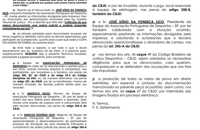 documento portuguesa x joinville (Foto: Reprodução )